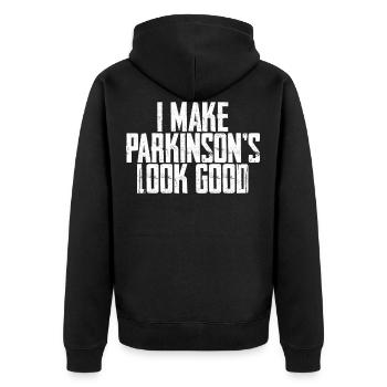 I Make Parkinson's Look Good - Unisex Premium Bio Zip Hoodie - Schwarz - Hinten - Nico (187cm)