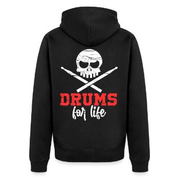 Drums For Life Rock Metal Schlagzeug Drummer Geschenk - Unisex Premium Bio Zip Hoodie - Schwarz - Hinten - Nico (187cm)