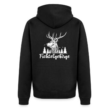 Fichtelgebirge Retro Hirsch Wald - Unisex Premium Bio Zip Hoodie - Schwarz - Hinten - Nico (187cm)