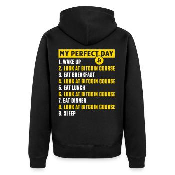 Perfect Day Bitcoin Course BTC Cryptocurrency Gift - Unisex Premium Organic Zip Hoodie - black - Back - Nico (187cm)