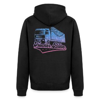 Truckerin Trucker Babe LKW Truck Fahrerin - Unisex Premium Bio Zip Hoodie - Schwarz - Hinten - Nico (187cm)