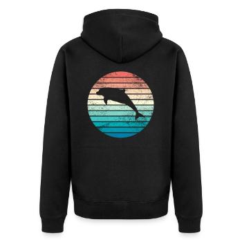 Delfin Retro Vintage Meer Ozean Geschenk Bunt - Unisex Premium Bio Zip Hoodie - Schwarz - Hinten - Nico (187cm)