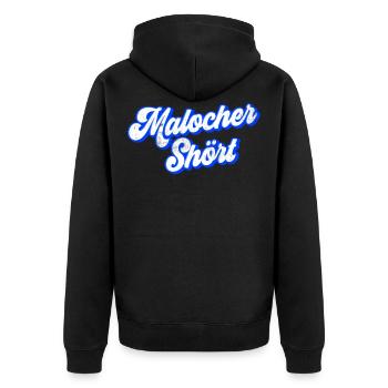 Malocher Shört | Ruhrgebiet Fun - Unisex Premium Bio Zip Hoodie - Schwarz - Hinten - Nico (187cm)