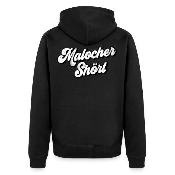 Malocher Shört | Ruhrgebiet Fun - Unisex Premium Bio Zip Hoodie - Schwarz - Hinten - Nico (187cm)