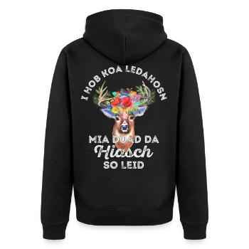 I hob koa Ledahosn Lederhose Hirsch -dunkle Shirts - Unisex Premium Bio Zip Hoodie - Schwarz - Hinten - Nico (187cm)