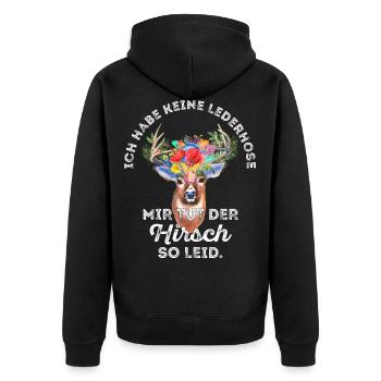 Ich habe keine Lederhose Hirsch - dunkle Shirts - Unisex Premium Bio Zip Hoodie - Schwarz - Hinten - Nico (187cm)