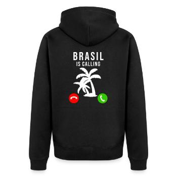 Brasilien - Unisex Premium Bio Zip Hoodie - Schwarz - Hinten - Nico (187cm)