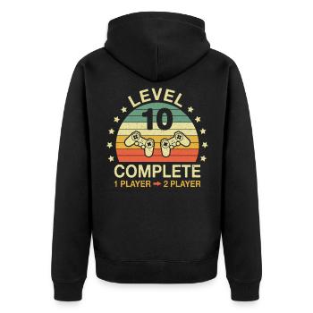 Level 10 Complete Gamer 10 Anniversary Wedding Anniversary - Unisex Premium Organic Zip Hoodie - black - Back - Nico (187cm)