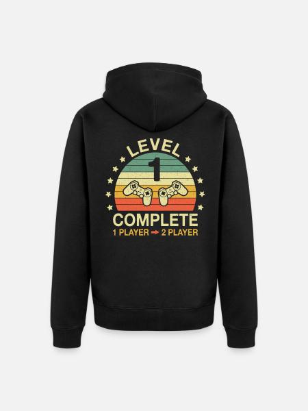 Level 1 Complete Gamer 1 Jahrestag Hochzeitstag - Premium økologisk unisex-hættejakke - sort