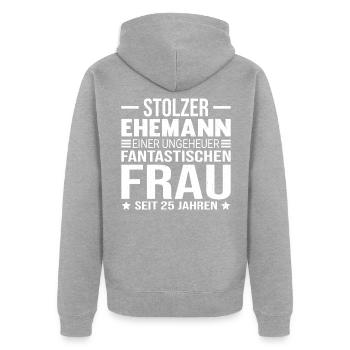 25 Hochzeitstag Silberhochzeit Geschenk Ehemann - Unisex Premium Bio Zip Hoodie - Grau meliert - Hinten - Nico (187cm)
