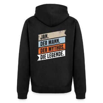 Jan Der Mann Der Mythos Die Legende - Unisex Premium Bio Zip Hoodie - Schwarz - Hinten - Nico (187cm)