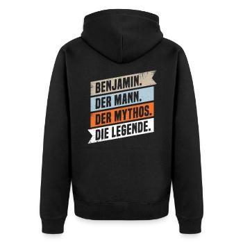 Benjamin Der Mann Der Mythos Die Legende - Unisex Premium Bio Zip Hoodie - Schwarz - Hinten - Nico (187cm)
