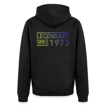 Légendaire depuis 1973 - Grand design d’anniversaire - Veste à capuche bio Premium Unisexe - noir - Dos - Nico (187cm)