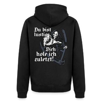 Sensenmann Lustig Lustig - Unisex Premium Bio Zip Hoodie - Schwarz - Hinten - Nico (187cm)