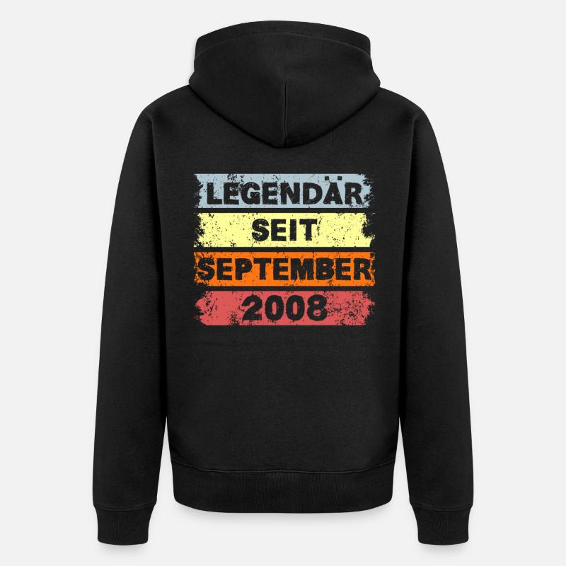 Legendär seit September 2008 - Geburtstag - Unisex Premium Bio Zip Hoodie - Schwarz