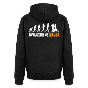 Evolution Salsa, Salsa-Tänzerin - Unisex Premium Bio Zip Hoodie - Schwarz - Hinten - Nico (187cm)