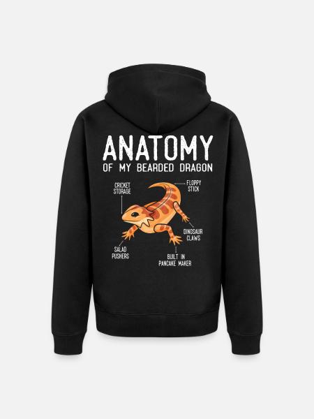 Anatomie Eines Bärtigen Drachen - Unisex Premium Bio Zip Hoodie - Schwarz