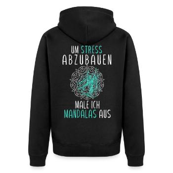 um stress abzubauen male ich mandalas aus - Unisex Premium Bio Zip Hoodie - Schwarz - Hinten - Nico (187cm)