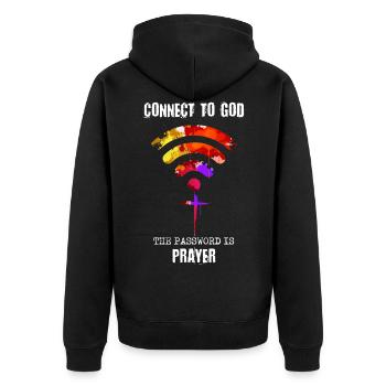 Verbindung Zu Gott Passwort Ist Das Gebet, Christ - Unisex Premium Bio Zip Hoodie - Schwarz - Hinten - Nico (187cm)