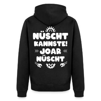 Handwerker ostdeutsch DDR Spruch Geschenk - Unisex Premium Bio Zip Hoodie - Schwarz - Hinten - Nico (187cm)