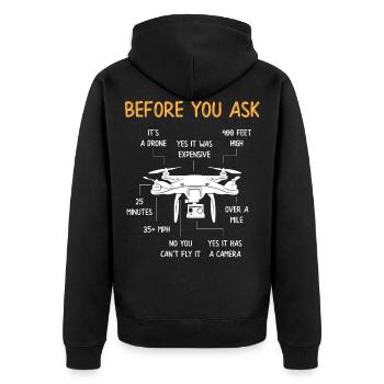 Drohnenpilot, Bevor Du Fragst - Unisex Premium Bio Zip Hoodie - Schwarz - Hinten - Nico (187cm)