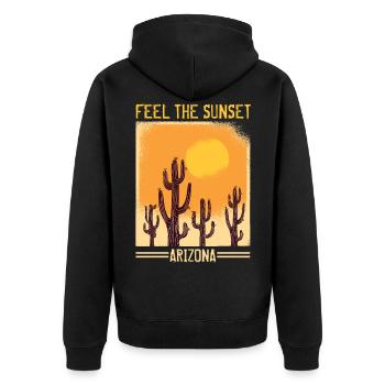 Arizona, Fühle Den Sonnenuntergang - Unisex Premium Bio Zip Hoodie - Schwarz - Hinten - Nico (187cm)