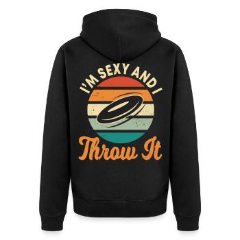 Frisbee, je suis sexy et jetez-le - Veste à capuche bio Premium Unisexe - noir - Dos - Nico (187cm)
