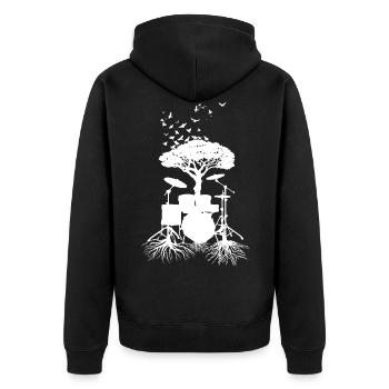 Schlagzeugerwurzeln, Drumsticks - Unisex Premium Bio Zip Hoodie - Schwarz - Hinten - Nico (187cm)