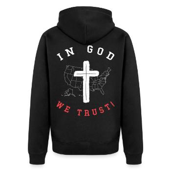 We trust in God, Christian Believers - Unisex Premium Organic Zip Hoodie - black - Back - Nico (187cm)