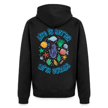 Das Leben Ist Besser Mit Korallen, Aquarist - Unisex Premium Bio Zip Hoodie - Schwarz - Hinten - Nico (187cm)