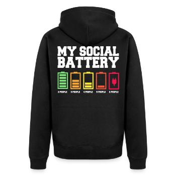 Meine Soziale Batterie Ist Niedrig - Unisex Premium Bio Zip Hoodie - Schwarz - Hinten - Nico (187cm)