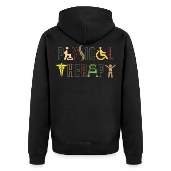 Physiotherapie - Unisex Premium Bio Zip Hoodie - Schwarz - Hinten - Nico (187cm)