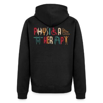 Physiotherapie - Unisex Premium Bio Zip Hoodie - Schwarz - Hinten - Nico (187cm)