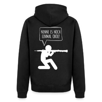 Oboe Nenne es Oboe nur noch einmal - Unisex Premium Bio Zip Hoodie - Schwarz - Hinten - Nico (187cm)