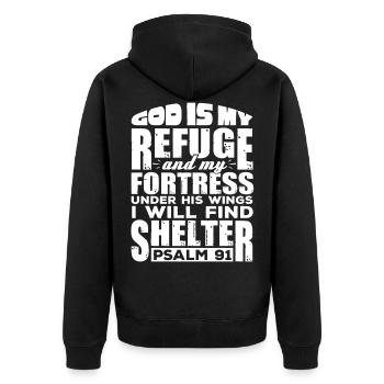 Psalm 91 Bibel Verse Christian - Unisex Premium Bio Zip Hoodie - Schwarz - Hinten - Nico (187cm)