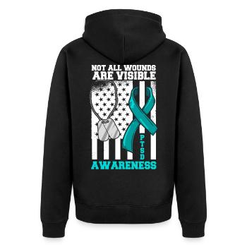 PTSD awareness that you are not alone - Unisex Premium Organic Zip Hoodie - black - Back - Nico (187cm)