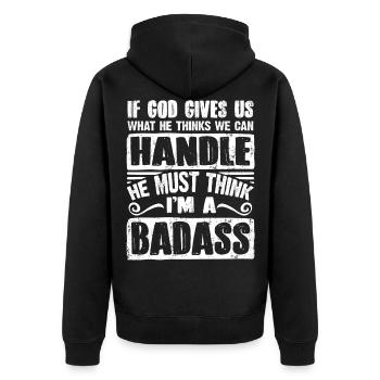 Wenn Gott Uns Gibt, Was Er Denkt - Unisex Premium Bio Zip Hoodie - Schwarz - Hinten - Nico (187cm)