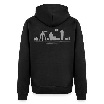 Skyline-Kameras-Linsen, Fotograf, Fotografie - Unisex Premium Bio Zip Hoodie - Schwarz - Hinten - Nico (187cm)