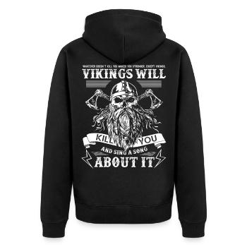 Wikinger Wikinger Nordmythologie - NORSE - Unisex Premium Bio Zip Hoodie - Schwarz - Hinten - Nico (187cm)