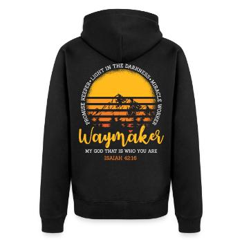 Waymaker Möge Gott Das Ist, Wer Du Bist - Unisex Premium Bio Zip Hoodie - Schwarz - Hinten - Nico (187cm)