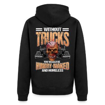 Lkw-Fahrer Trucker Trucks - Unisex Premium Bio Zip Hoodie - Schwarz - Hinten - Nico (187cm)