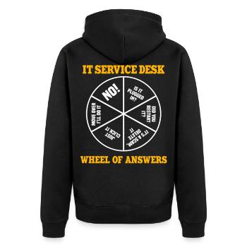 IT-Service-Desk-Rad Der Antworten - Unisex Premium Bio Zip Hoodie - Schwarz - Hinten - Nico (187cm)