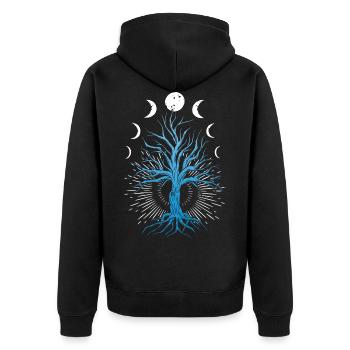 Mondphasen Hexerei-Hexen-Baum Des Lebens - Unisex Premium Bio Zip Hoodie - Schwarz - Hinten - Nico (187cm)