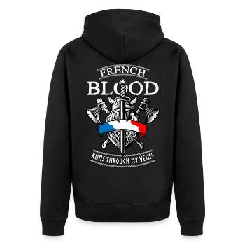 French Blood Flows Through My Veins - Unisex Premium Organic Zip Hoodie - black - Back - Nico (187cm)