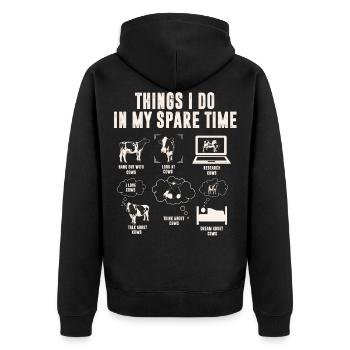 Kühe, Dinge, Die Ich In Meiner Freizeit Mache - Unisex Premium Bio Zip Hoodie - Schwarz - Hinten - Nico (187cm)