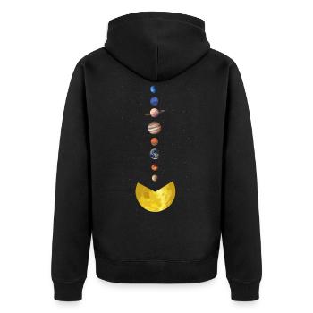 Sonnenfressende Planeten, Sonnensystem, Planeten - Unisex Premium Bio Zip Hoodie - Schwarz - Hinten - Nico (187cm)