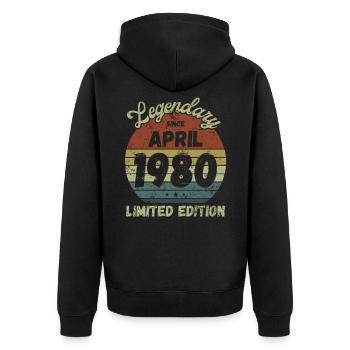 Legendary since April 1980 - Geburtstag - Unisex Premium Bio Zip Hoodie - Schwarz - Hinten - Nico (187cm)