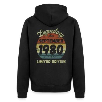 Legendary since September 1980 - Birthday - Unisex Premium Organic Zip Hoodie - black - Back - Nico (187cm)