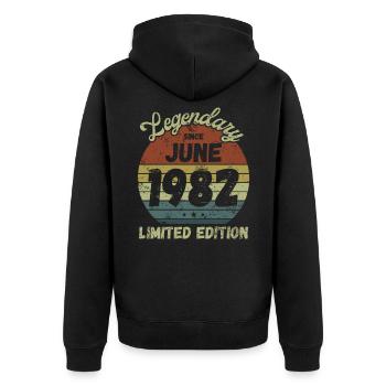 Legendary since June 1982 - Geburtstag - Unisex Premium Bio Zip Hoodie - Schwarz - Hinten - Nico (187cm)