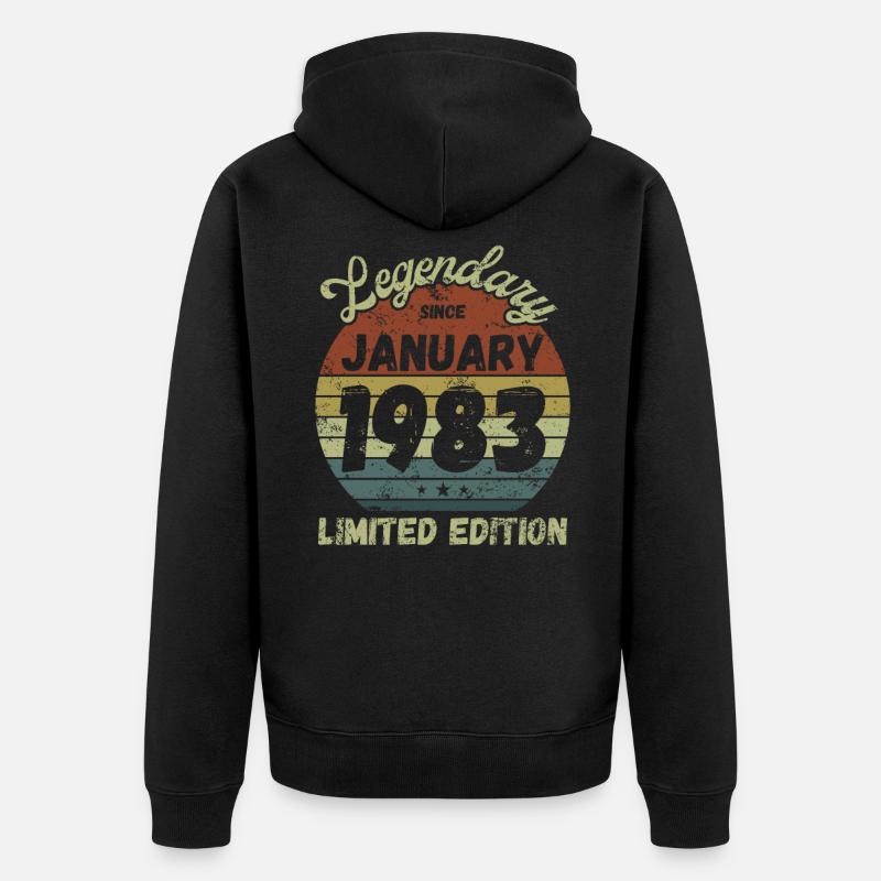 Légendaire depuis janvier 1983 - Anniversaire - Veste à capuche bio Premium Unisexe - noir